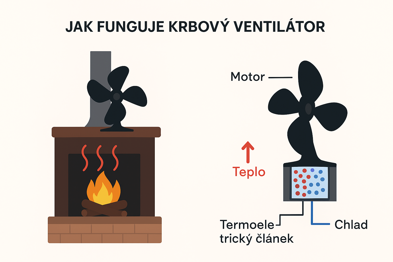 jak funguje krbový ventilátor